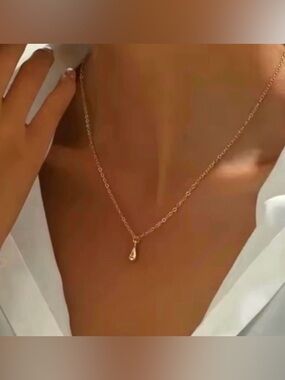 Drip Drop Necklace 18k Gold Plated Minimalist Water F06